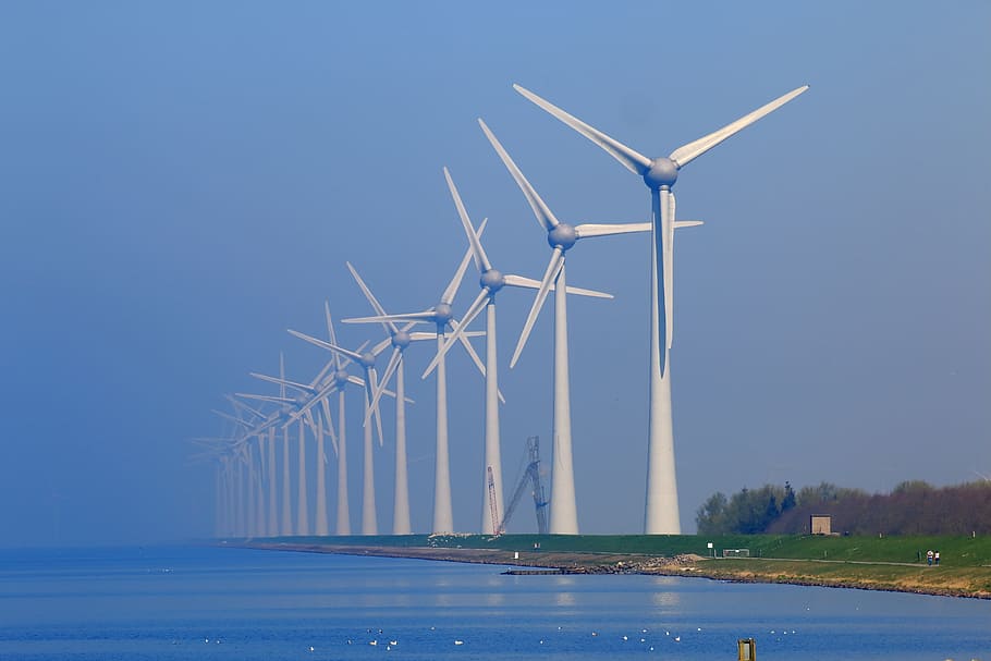 energía eólica, turbina eólica, generación de energía, energía, hélice, cielo, windräder, paisaje, azul, generación de combustible y energía