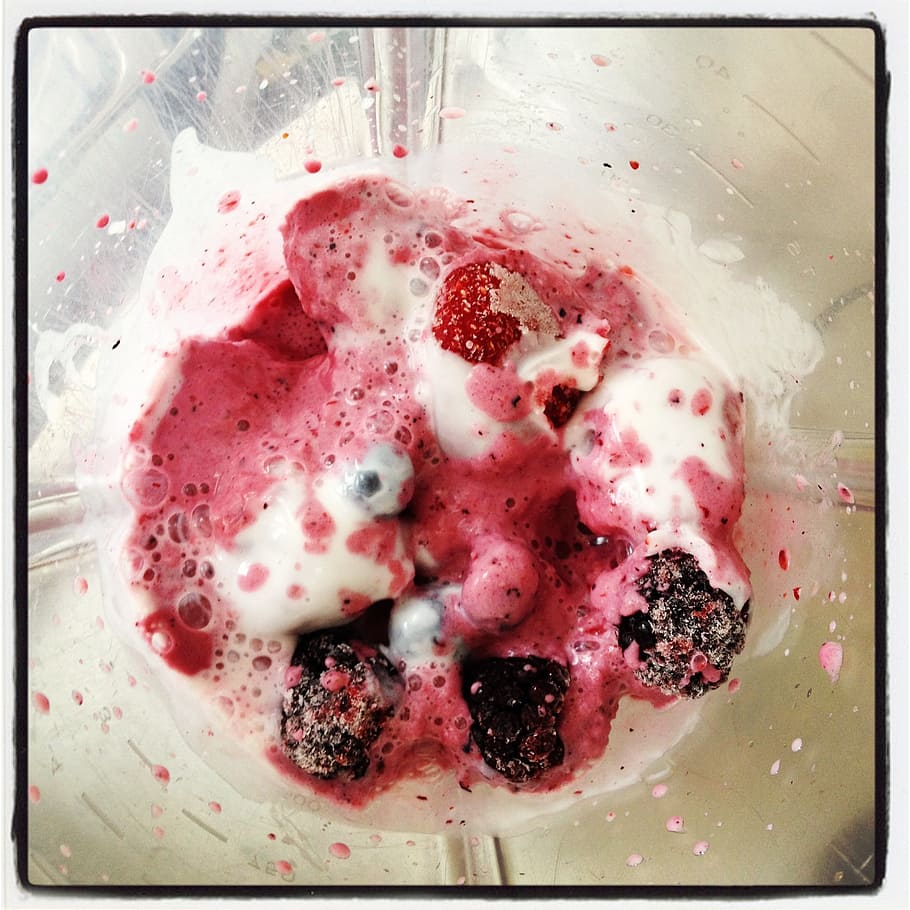 white, pink, cream, berries, yogurt, shake, smoothie, mulberry, strawberry, food
