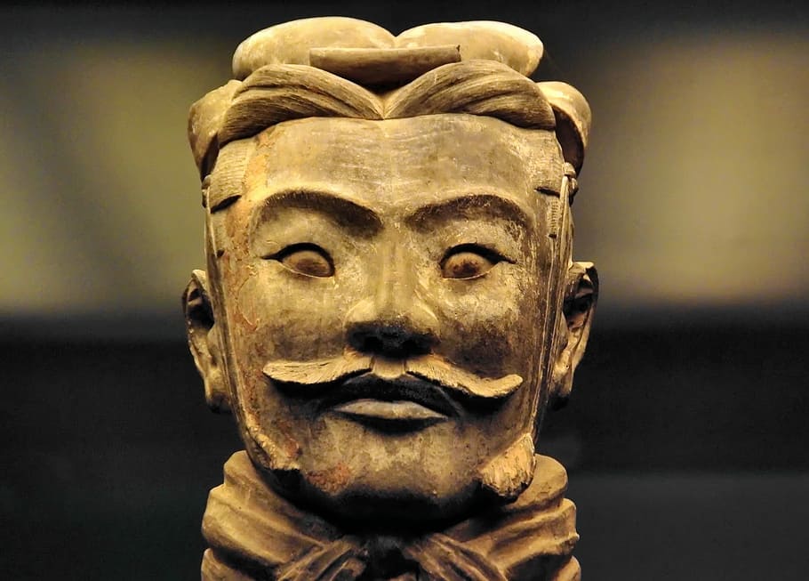 China, Xian, Army, Terracotta, general, statue, close-up, human body part, portrait, day