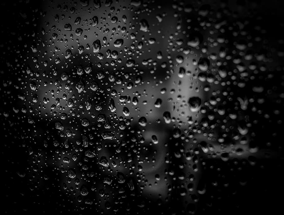 Black Dark Glass Window Wet Rain Water Drops Drop Transparent