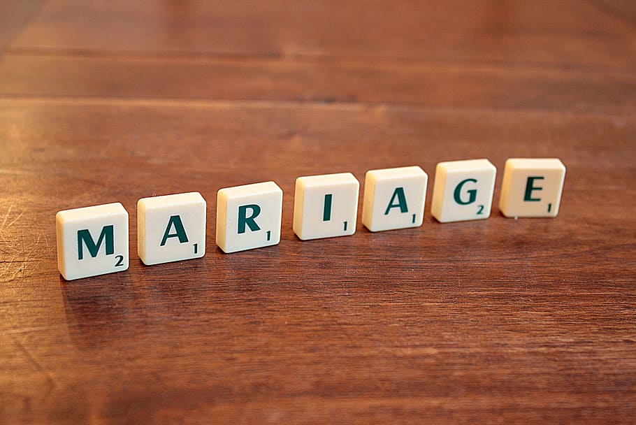 beige, mariage scrabble tiles, madera, superficie, boda, francés, scrabble, word, letras, derecho