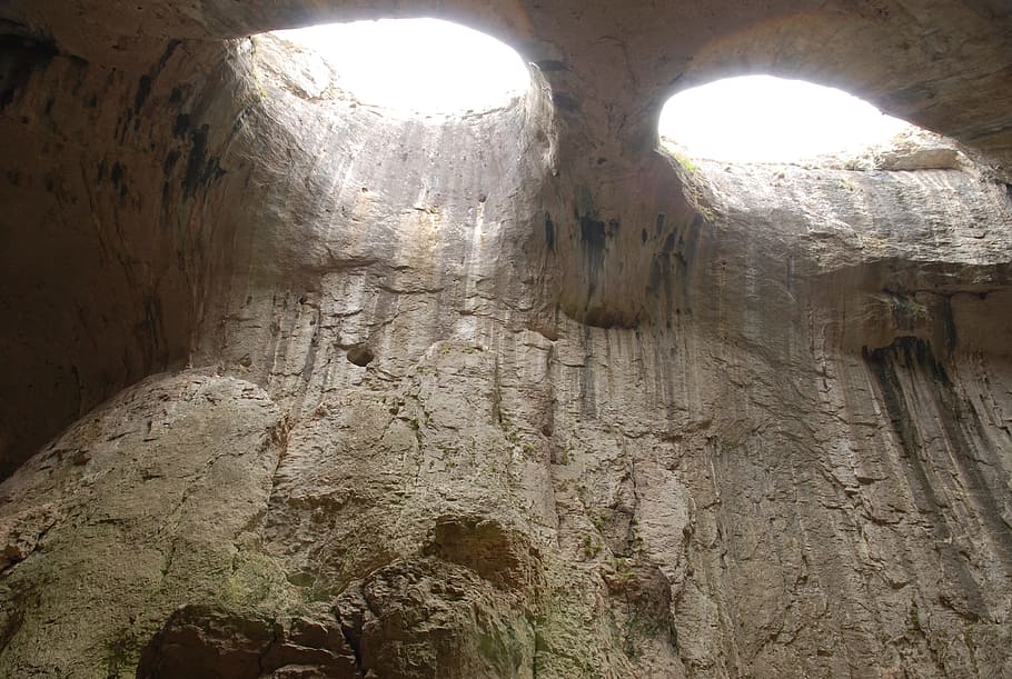 low, angle photo, cave, daytime, bulgaria, prohodna cave, god eye's cave, cavern, enviroment, underground