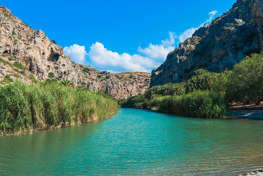 Crete, Preveli, Sea, Color, Water, nature, landscape, mountains, river nature, scenics