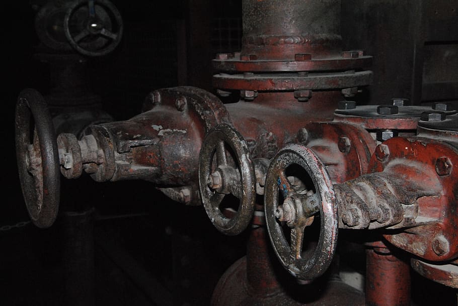 tubería, válvula, retro, viejo, tornillo de ajuste, tuberías, tubería de agua, metal, oxidado, sitio