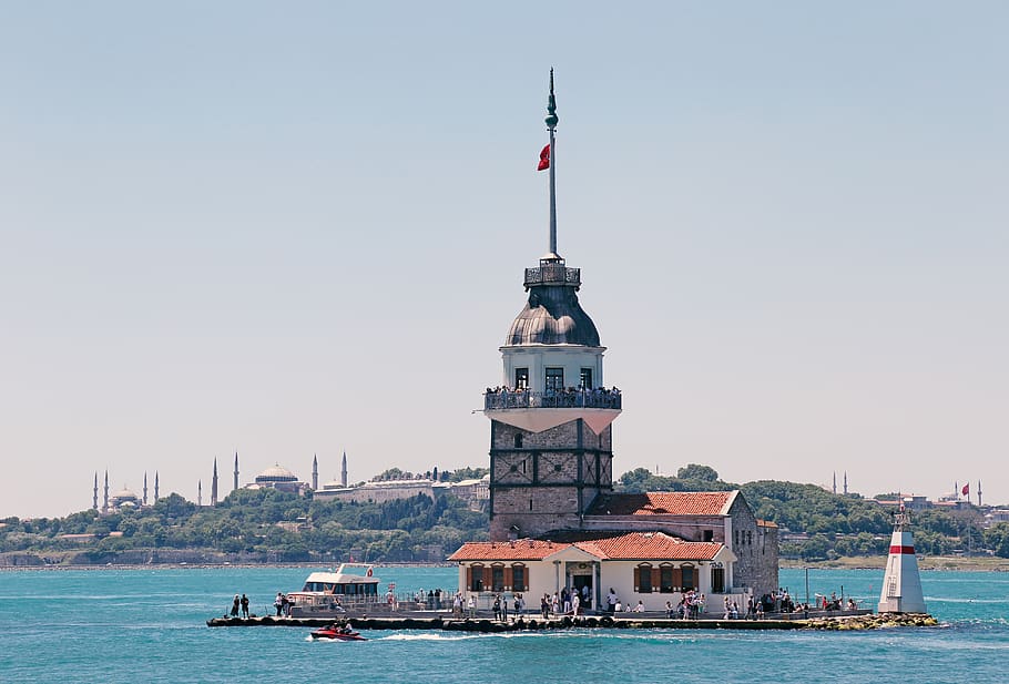 maiden's tower kiz kulesi, istanbul, turkey, landscape, sky, beach, üsküdar, bosphorus, maiden's tower, nature