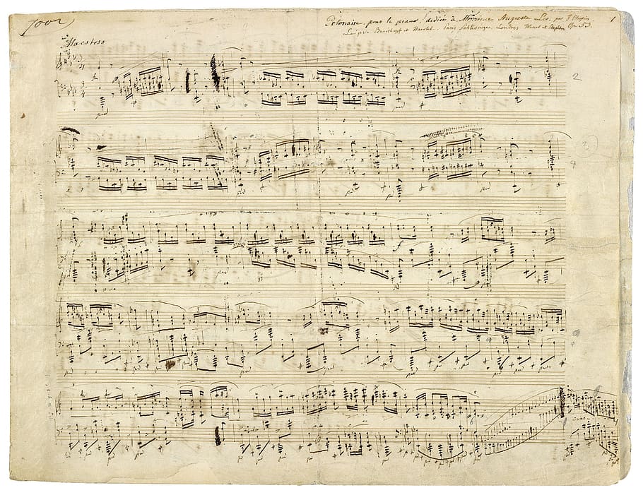 ilustración de la nota musical, chopin, música, notenblatt, composición, compositor, 1842, polonesa, concierto, música clásica