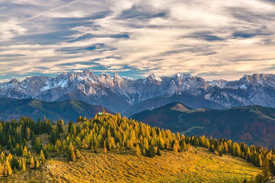 Austria, mountain, cove, leafed, trees, scenics - nature, beauty in nature, cloud - sky, mountain range, environment