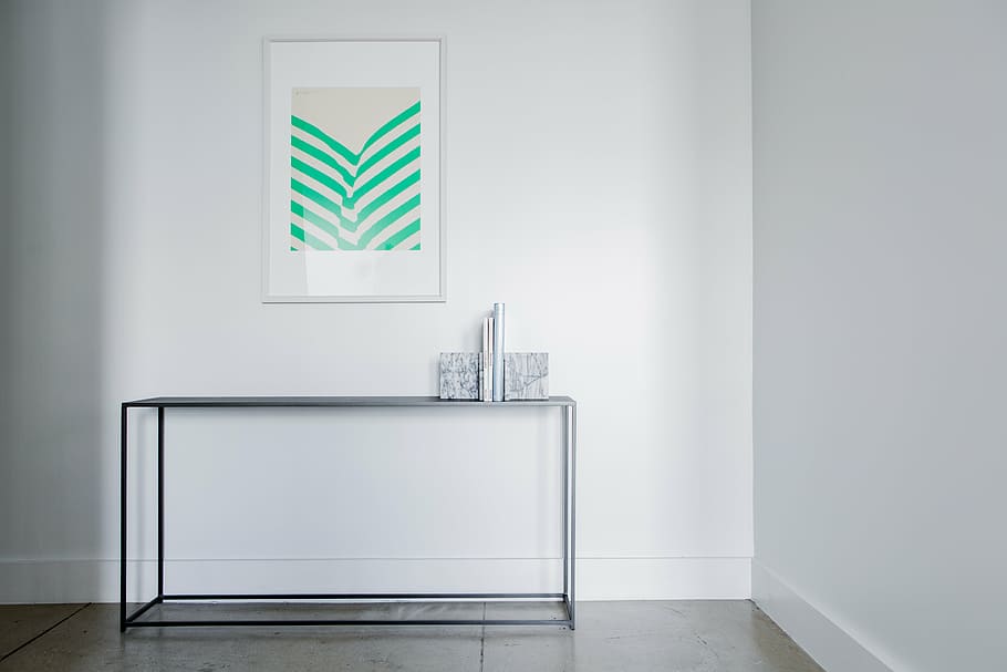 green, white, wall decor, wall, frame, table, aesthetic, clean, domestic Room, indoors