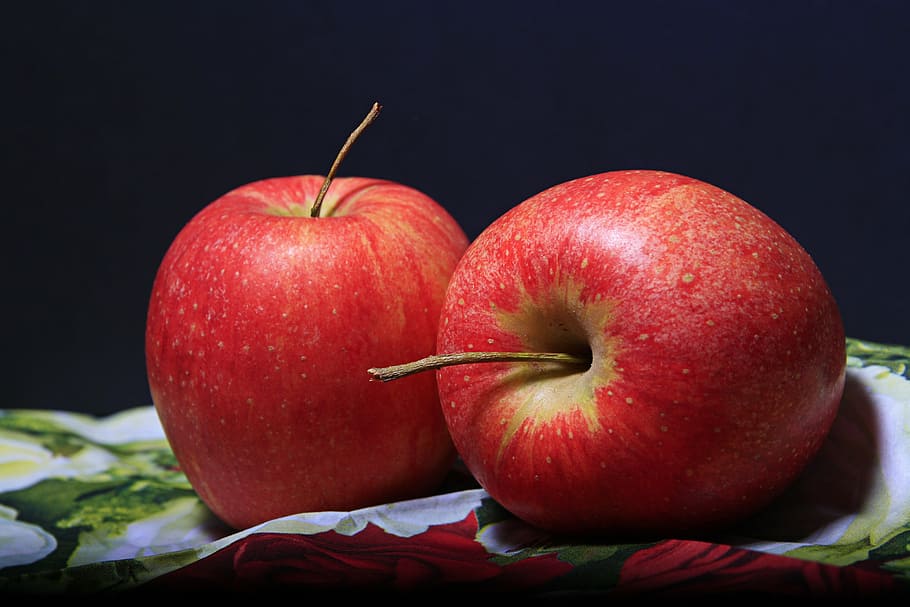 two red apples, apple, red, fruit, fruits, decoration, late summer, healthy, frisch, apple - fruit