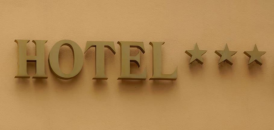 señalización de hotel marrón, hotel, signo, viaje, vacaciones, turismo, estrellas, tres, texto, en interiores