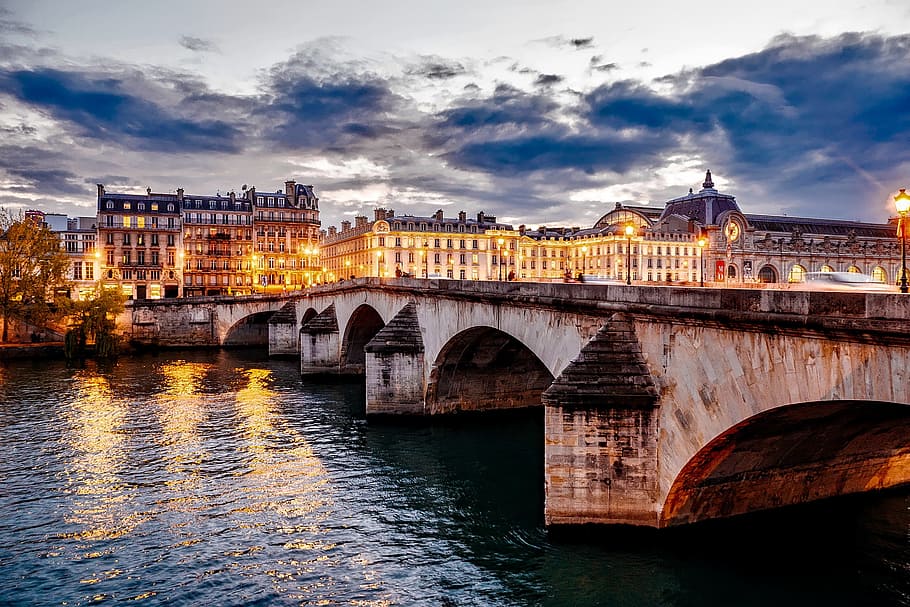 abu-abu, beton, jembatan, bangunan, Paris, Perancis, kota, perkotaan, tengara, bersejarah