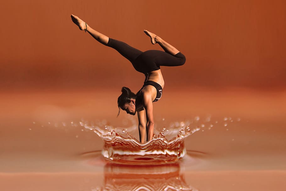 superficial, fotografía de enfoque, mujer, yoga, danza, meditación, aptitud física, bendición, gota de agua, inyectar