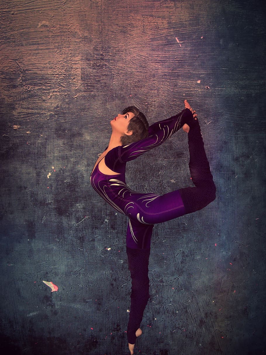 двигай телом, фиолетовый, стена, танцор, балерина, фэнтези, женщина, движение, балет, один человек