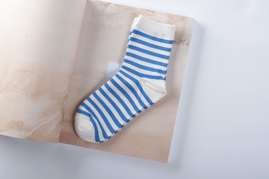 white, blue, striped, sock, datang, black, stripes, woman, white color, indoors