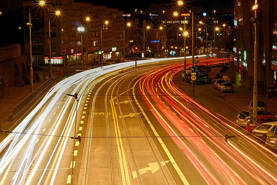 traffic, transport, car, street, hurry up, city, lit, night, superstructure, illuminated
