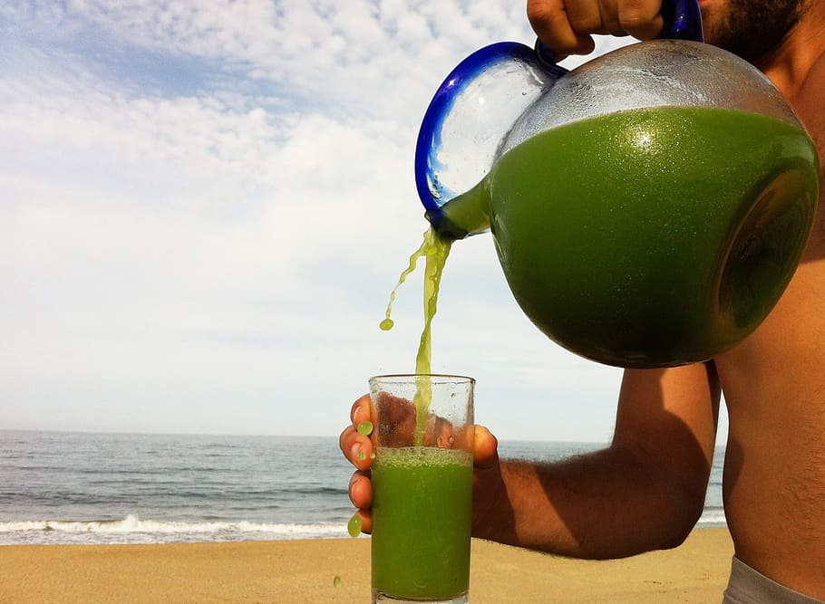 person, pouring, pitcher, glass, body, water, juice, fruit juice, green juice, organic