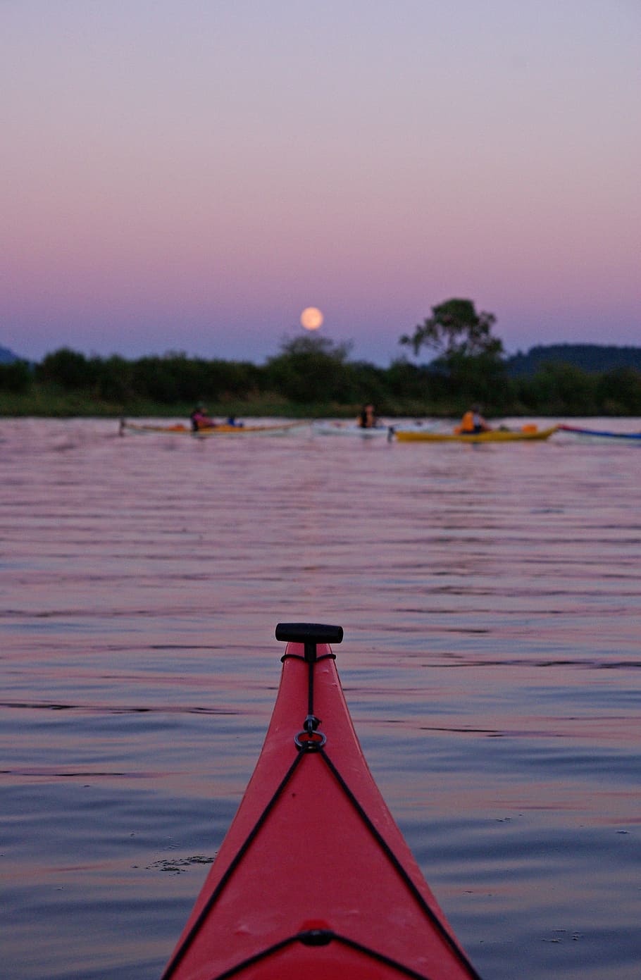 kayak, group, full moon, summer, water, boat, kayaking, fun, recreation, paddle