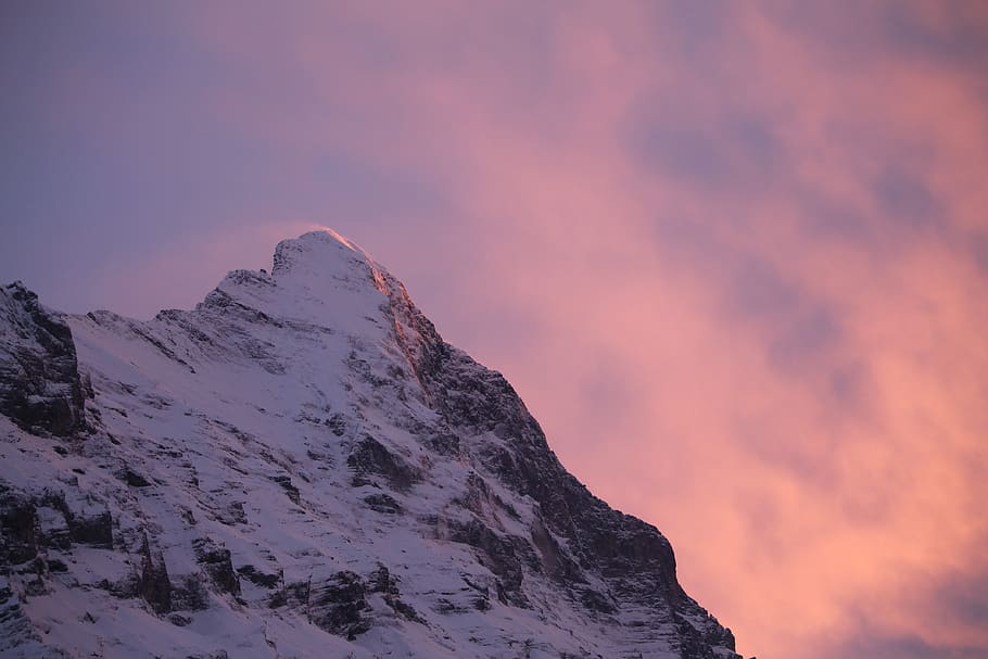 eiger, mountain, sunset, north wall, grindelwald, switzerland, alpine, eiger north face, winter, snow