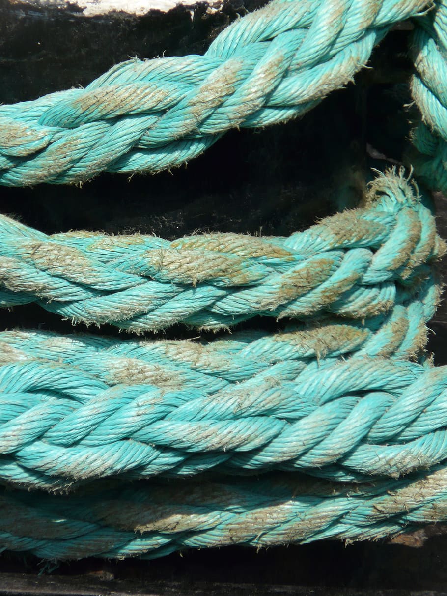 dew, ship traffic jams, port, woven, turquoise, rope, strength, close-up, pattern, textured