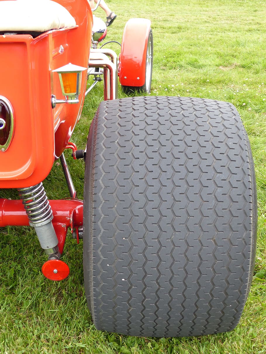 car tyres, hot-rod, exhibition, colors, grass, summer, plant, day, red, nature