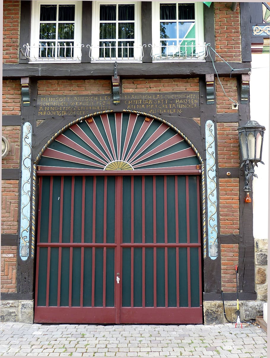 door, goal, house entrance, wood, front door, gate, historically, truss, input, rheda-wiedenbrück