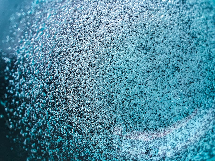 raso, fotografia de foco, bolhas de água, bolhas, água, abstrato, azul, macro, bokeh, texturizado