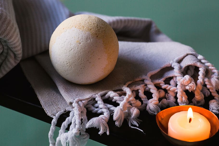 white, concrete, sphere, gray, knitted, scarf, bathroom, bath, bombs, spa