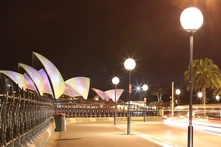 Sydney, muelle circular, teatro de la ópera, arquitectura, noche, agua, paisaje urbano, luces, reflexión, tarde