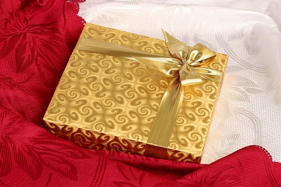 square, beige, gift box, white, red, linen, gift, box, present, background