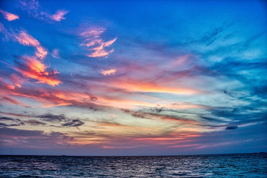 sunrise, sunset, sea, nature, sky landscape, orange, sunlight, maldives, ocean, cloud