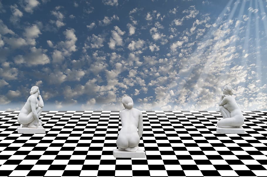 sky, chess, statues, white color, representation, board game, nature, game, human representation, | Pxfuel