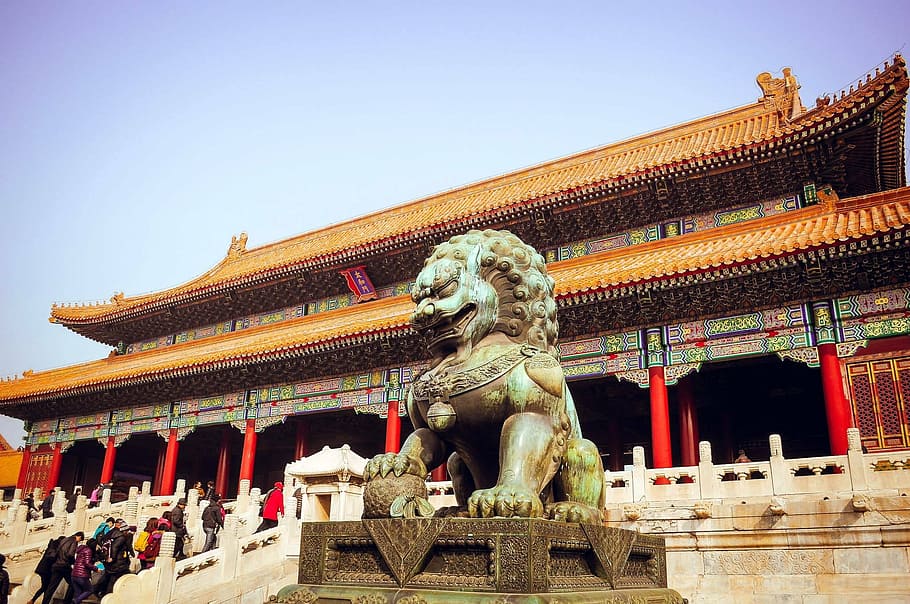 chinese guardian lions statue, peking, forbidden, tourism, china, asia, architecture, temple - Building, famous Place, china - East Asia
