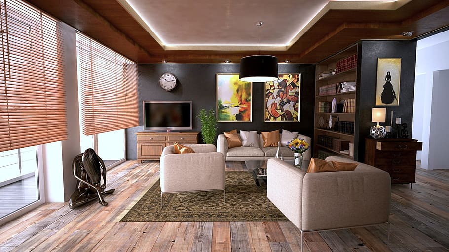 gris, sofá de tela de 3 piezas, juego de 3 piezas, sala de estar, apartamento, casa, hogar, diseño, arte digital, arquitectura