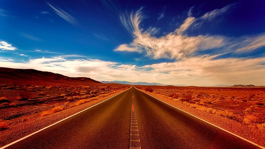 narrow, road, rocky, mountain, desert, landscape, highway, travel, sky, clouds