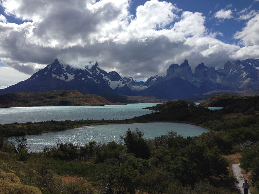 lake, patagonia, nature, lakes, holiday, mountains, cloudy sky, landscape, torres del paine, water