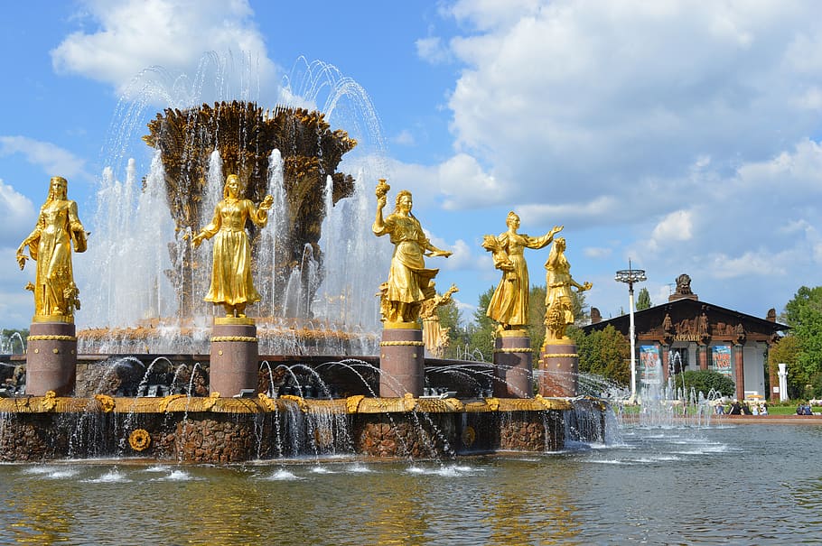 peoples' friendship fountain, enea, the ussr, the soviet union, architecture, moscow, russia, sculpture, fountain, monument