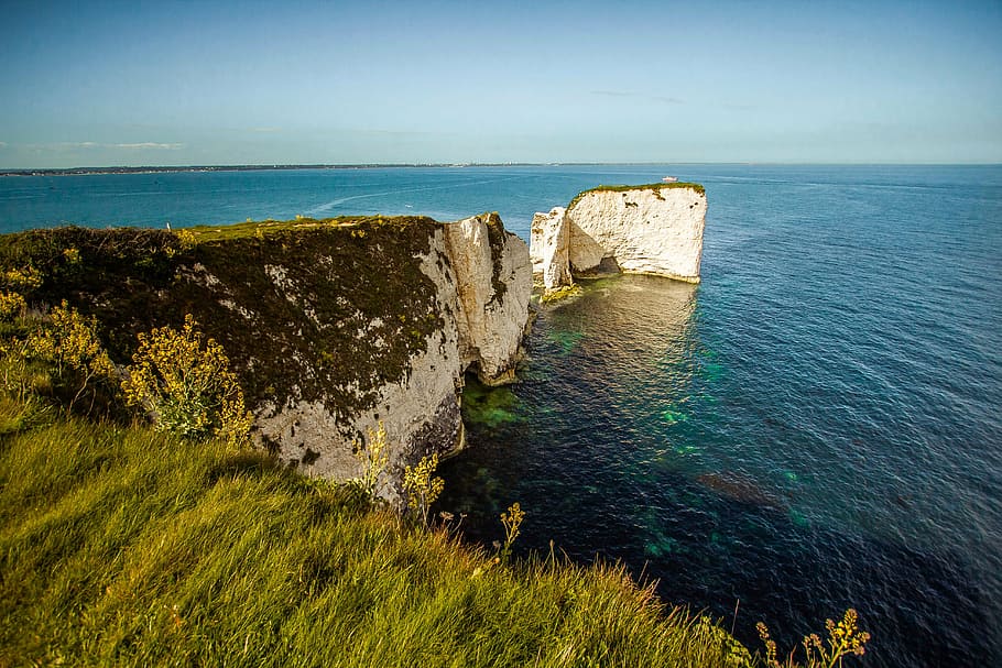 Dorset, rochas antigas de harry, baía de swanage, recife, rocha, oceano, mar, penhasco, litoral, natureza