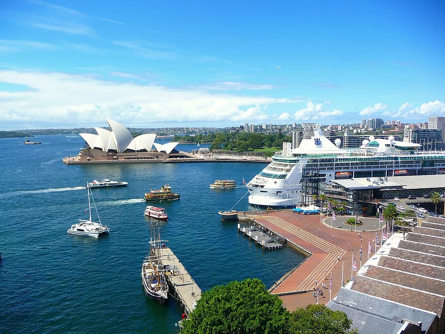 Austrália, Sydney, Porto, Vista para o porto, navio náutico, mar, transporte, água, comercial Doca, azul