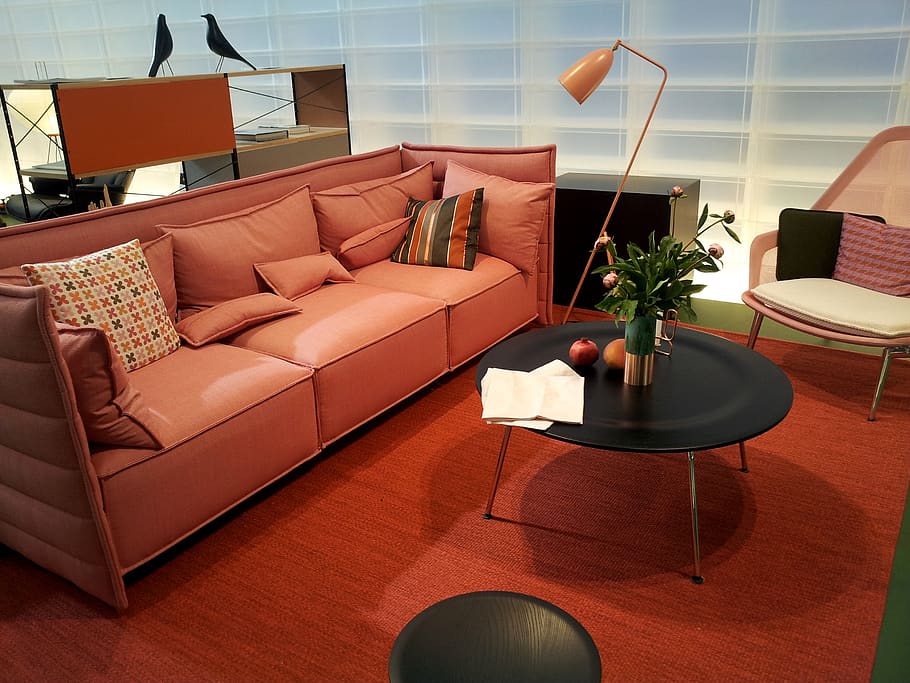 interior, vitra, coral, color, furniture, sofa, indoors, living room, seat, chair