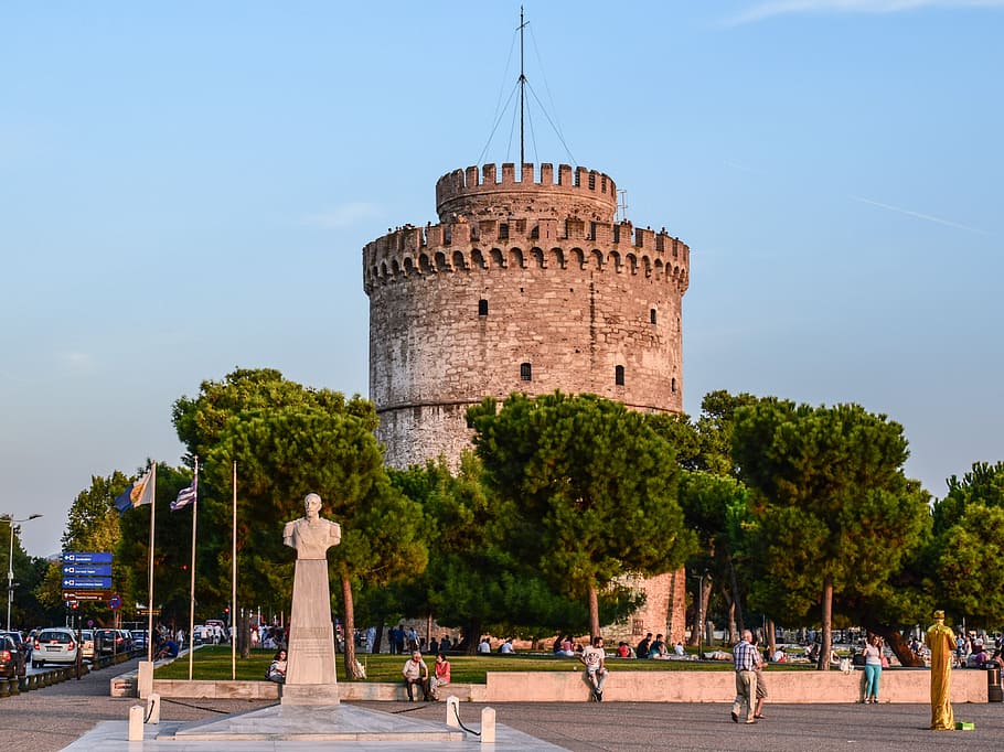 greece, thessaloniki, white tower, tower, fortification, architecture, landmark, symbol, monument, exterior