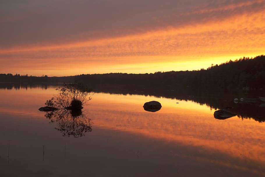 linden, lake, smaland, sweden, waldsee, sunset, abendstimmung, scenics - nature, tranquil scene, water