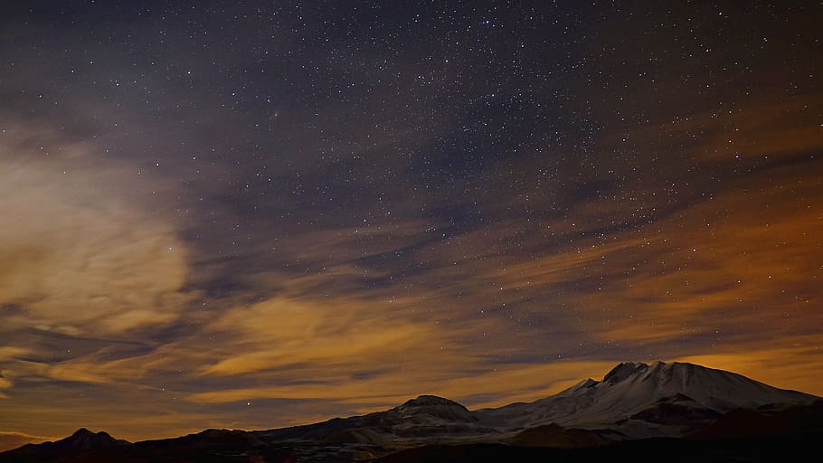 snow-covered, mountain, cloudy, sky, nighttime, nature, landscape, clouds, star, stargazing