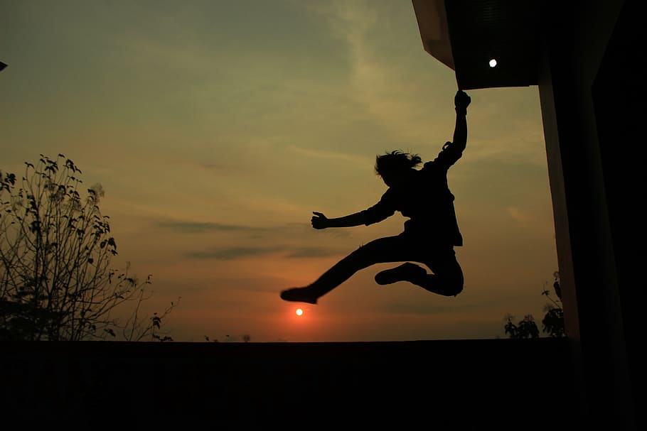 levitation, sunset, holiday, people, dom, silhouette, sky, mid-air, jumping, one person