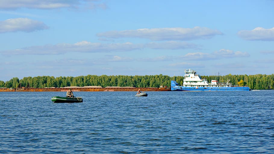 river, water, fishermen, boats, ship, barge, landscape, nature, the picturesque, nautical vessel