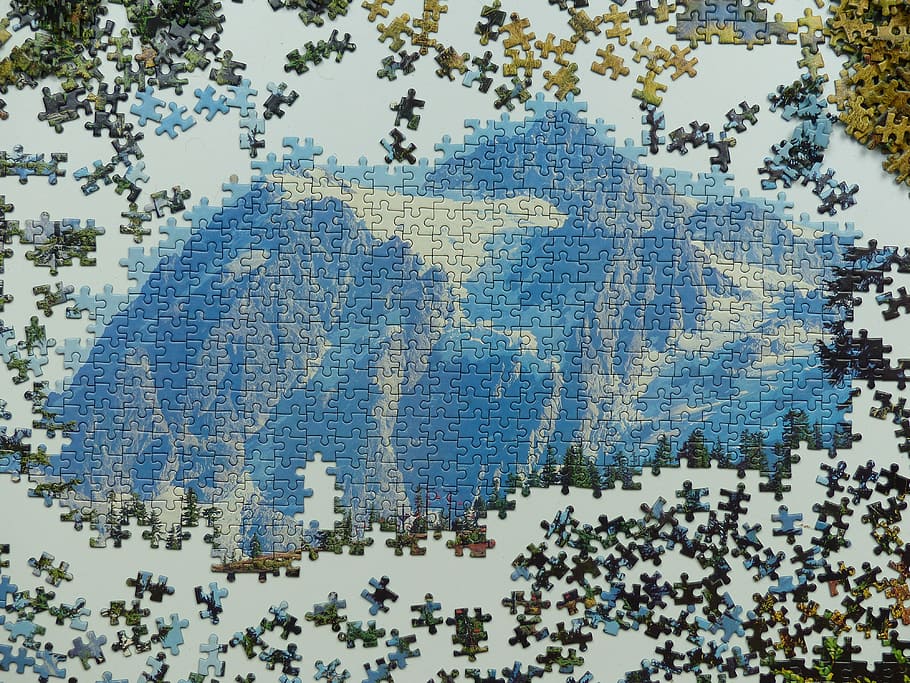 salju, tertutup, puzzle jigsaw gunung, puzzle, bermain, potongan puzzle, partikel, berbagi, membangun, rumit