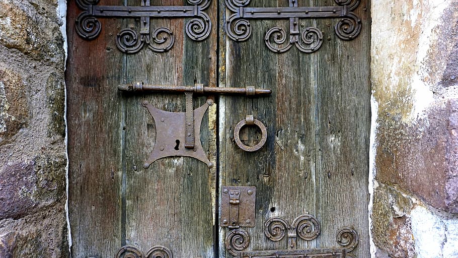puerta, viejo, puerta vieja, textura, madera vieja, rústico, despeinado, hierro, madera, mano