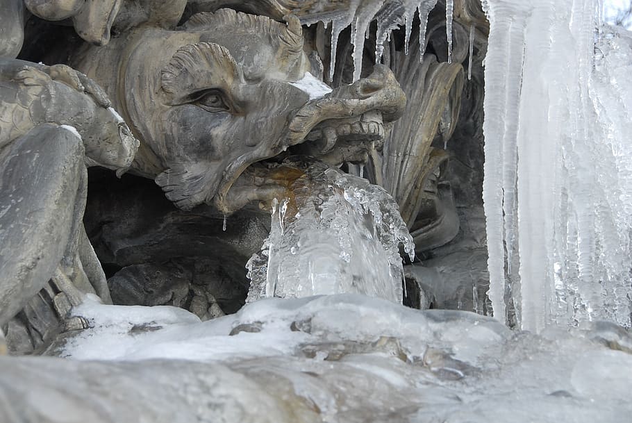 dragon, statue, ice, gel, winter, cold, stalactite, stalagmite, iceberg, place