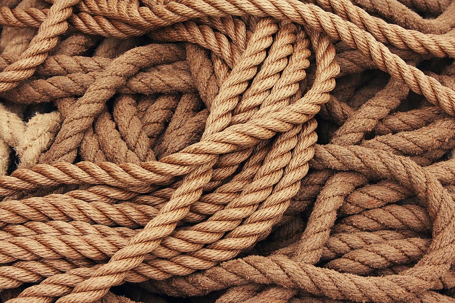 corda marrom, engarrafamentos de navios, corda, orvalho, cordame, tricô, costa, fixação, trela, transporte