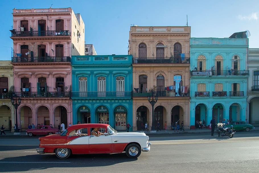 carro americano, ruas, clássico, americano, carro, Havana, Cuba, urbano, viagens, arquitetura
