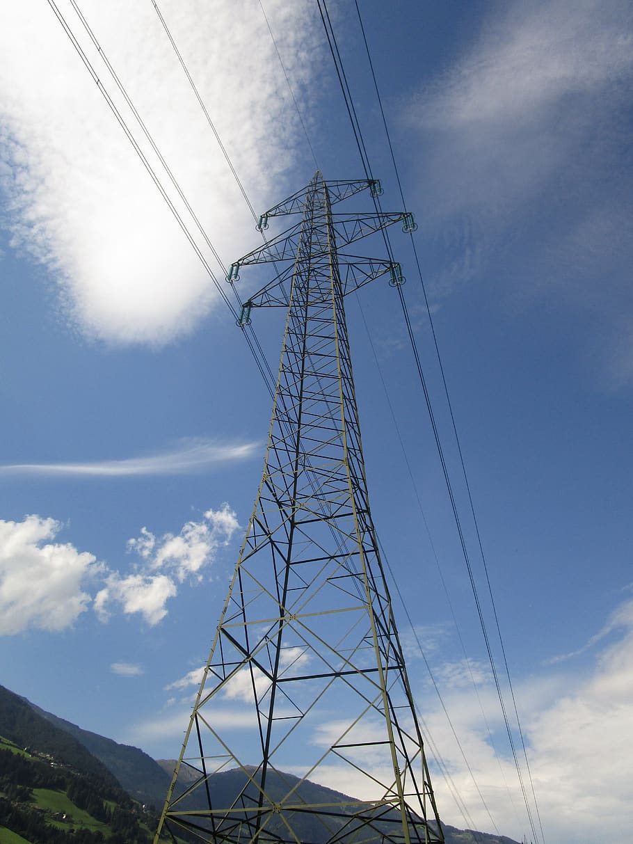 corrente, linha, eletricidade, linha elétrica, energia, pilão, linhas, cabo, alta tensão, pólos de energia